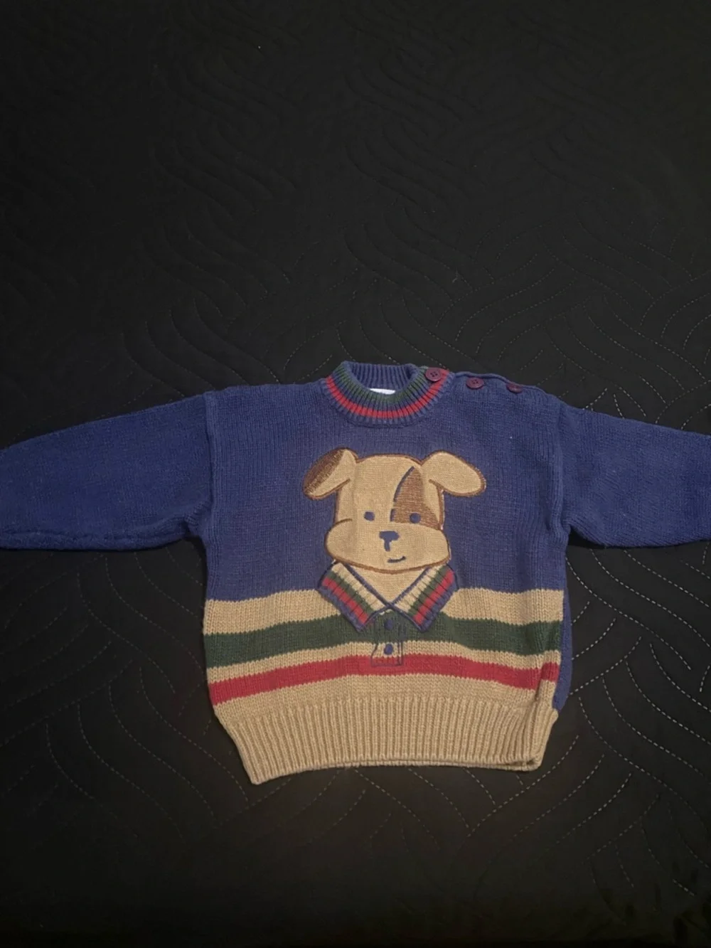 Vintage Rare OshKosh B’Gosh Blue Knit Baby Dog Preppy Pullover Sweater 12 Mos